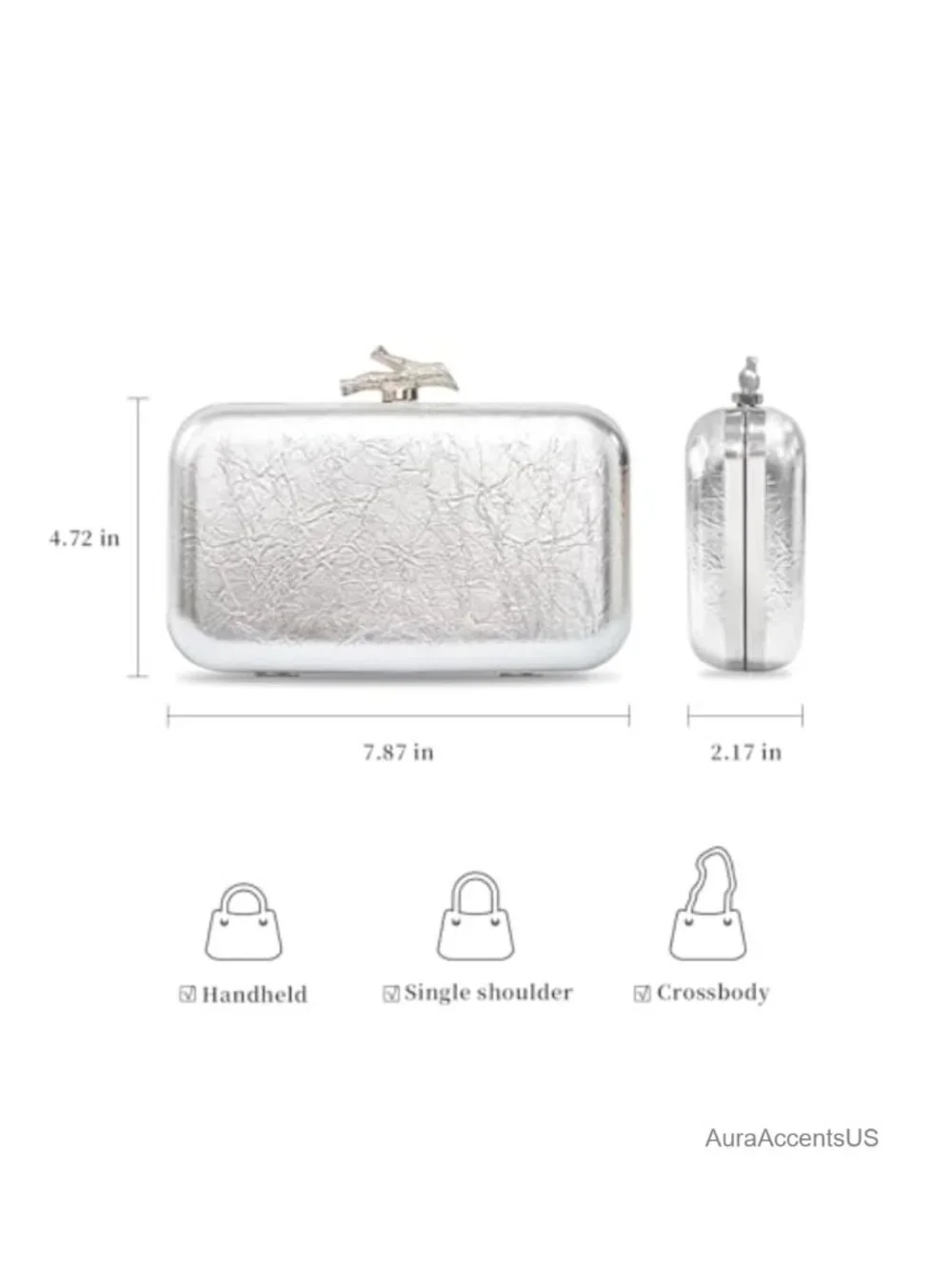 Satin Pleated Evening Structured Clutch Purse Box Bag with Detachable Chain